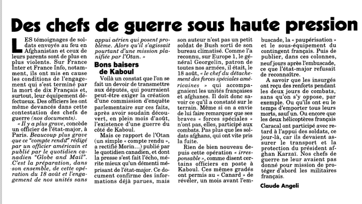 Article du "Canard Enchaîné" écrit par Claude Angeli, publié le 24 septembre 2008 (LE CANARD ENCHAINE)