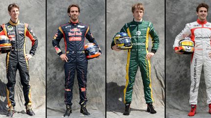 Les quatre pilotes français en F1 : Romain Grosjean, Jean-Eric Vergne, Charles Pic et Jules Bianchi