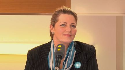 Marie-Anne Barbat-Layani, la directrice générale de la Fédération bancaire française, mardi 13 mars sur franceinfo. (RADIO FRANCE)