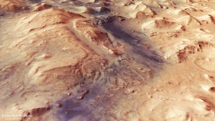 Le système de failles de&nbsp;Nili Fossae, à la surface de la planète Mars. (ESA / DLE / FU BERLIN)