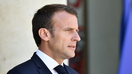 Emmanuel Macron lors de sa rencontre avec le président chinois, le 25 juin 2018, à l'Elysée, à Paris.&nbsp; (MUSTAFA YALCIN / ANADOLU AGENCY / AFP)