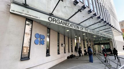 L'entrée du siège de l'Organisation des pays exportateurs de pétrole (Opep) à Vienne (Autriche), le 3 juin 2023. (AZUSA NAKANISHI / YOMIURI / AFP)