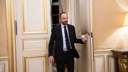 Le Premier ministre, Edouard Philippe, lors d'un entretien avec les partenaires sociaux à Matignon, le 18 décembre 2019. (MAXPPP)