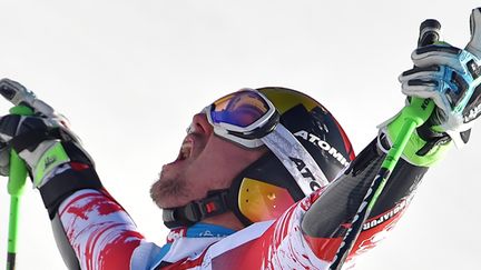 La joie de Marcel Hirscher, qui a plané sur le slalom de Zagreb (ETTORE FERRARI / MAXPPP)