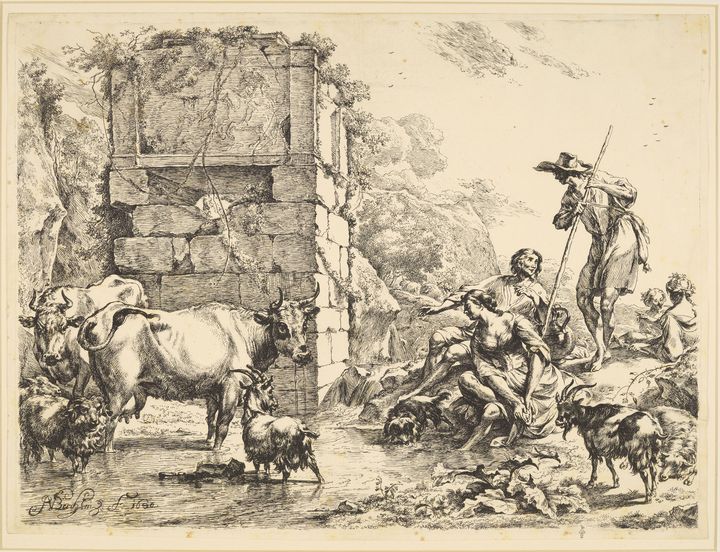 Nicolas (Claes Pietersz.) Berchem (Haarlem, 1620 – Amsterdam, 1683), "Vaches s’abreuvant" (Chantilly, musée Condé)