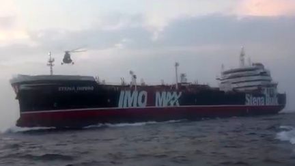 Le navire britannique Stena Impero (capture d'écran d'une vidéo diffusée&nbsp;sur le site officiel du&nbsp;corps des Gardiens de la révolution islamique) (HO / SEPAH NEWS)