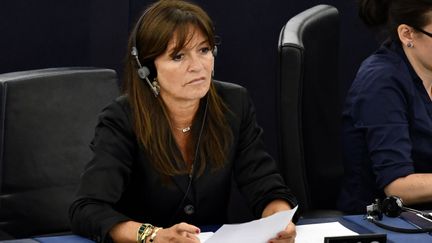 La députée européenne Nathalie Colin-Oesterlé dans l'hémicycle du Parlement&nbsp;européen de Strasbourg, en septembre 2019. (ALEXANDRE MARCHI / MAXPPP)