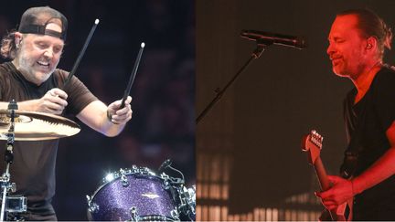 Lars Ulrich&nbsp;de Metallica performs joue durant le "WorldWired Tour" à Philadelphie le 25 octobre 2018 et Thom Yorke de Radiohead&nbsp;joue au Fox Theatre d'Atlanta le 6 octobre 2019.&nbsp; (OWEN SWEENEY AP/ SIPA - ROB COHEN / AP / SIPA)