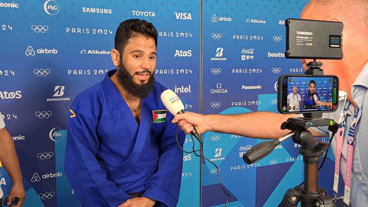 Le judoka palestinien Fares Badawi, le 30 juillet 2024, après son élimination du tournoi olympique, à Paris. (RAPHAEL GODET / FRANCEINFO)