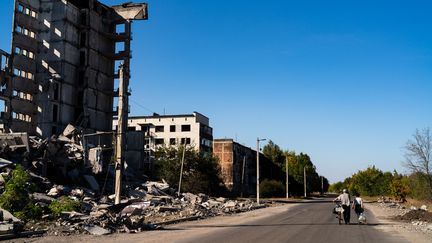 A ruined building in Pokrovsk, in the Donetsk region, eastern Ukraine, September 22, 2024. (VINCENZO CIRCOSTA / ANADOLU / AFP)