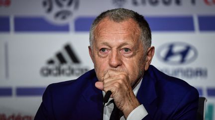 Jean-Michel Aulas en conférence de presse le 10 juin 2020 à Lyon. (JEFF PACHOUD / AFP)