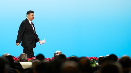 Le président chinois, Xi Jinping, lors d'un forum à Pékin&nbsp;le 3 septembre 2018. (LINTAO ZHANG / POOL)