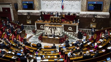 Cette aide publique est calculée en fonction de la représentation au Parlement de chaque parti et groupements politiques. Illustration de l'Assemblée nationale, le 4 janvier 2021. (ALEXIS SCIARD / MAXPPP)