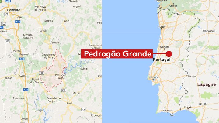 Incendie dans la région de Pedrogão Grande dans le centre du Portugal (GOOGLE MAPS / FRANCEINFO)