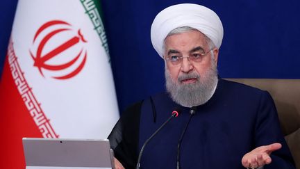 Le Président de la République islamique d'Iran Hassan Rohani, lors d'une réunion à Téhéran, le 14 juillet 2021. (IRANIAN PRESIDENCY / AFP)