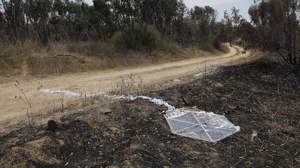 Un cerf-volant enflammé près du kibboutz de Beeri le 5 juin 2018 (Israël). (MENAHEM KAHANA / AFP)