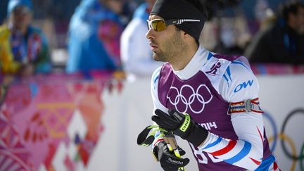 L'athl&egrave;te Fran&ccedil;ais en Biathlon Martin Fourcade &agrave; l'entrainement pr&egrave;s de Sotchi (Russie), le 7 f&eacute;vrier 2014 (PIERRE-PHILIPPE MARCOU / AFP)