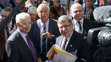 Claude Bartolone, Fran&ccedil;ois Rebsamen, Alain Vidalies et Bruno Le Roux, le 19 septembre 2012 &agrave; Dijon, lors des Journ&eacute;es parlementaires socialistes. (PHILIPPE DESMAZES / AFP)