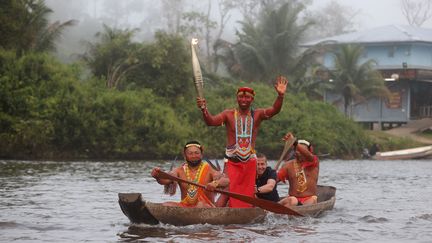 La flamme olympique a fait un crochet par la Guyane, le 9 juin, dans le cadre du "relais des océans". (JODY AMIET / PARIS 2024)