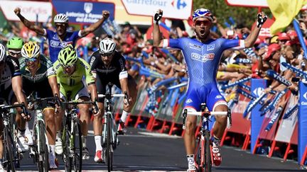 Nacer Bouhanni s'est régalé sur la première étape de la Vuelta (JOSE JORDAN / AFP)