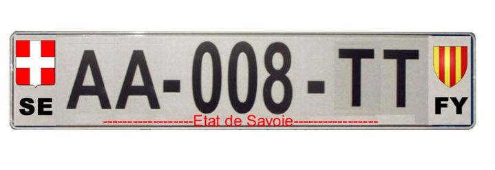 Une plaque d'immatriculation distribuée par "L'Etat de Savoie" et la ligue savoisienne. (FABRICE DUGERDIL)