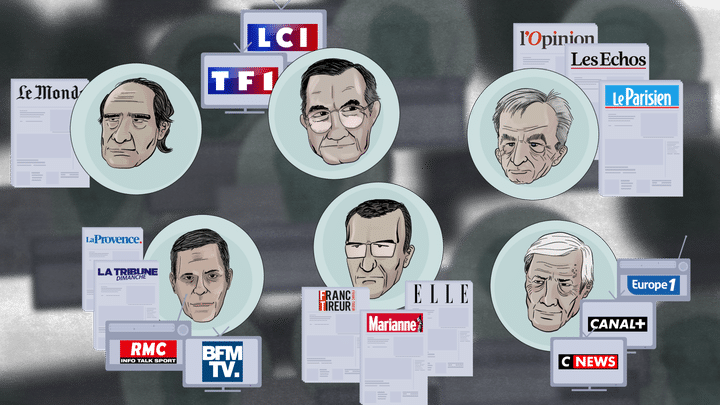 Rodolphe Saadé rejoint le cercle des milliardaires détenteurs de médias avec Martin Bouygues, Vincent Bolloré, Bernard Arnault, Xavier Niel, Daniel Křetínský. (Nicolas DEWIT / Cellule Investigation de Radio France)