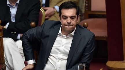 Le Premier ministre grec, Alexis Tsipras, dans l'h&eacute;micycle du Parlement, &agrave; Ath&egrave;nes (Gr&egrave;ce), le 15 juillet 2015. (ARIS MESSINIS / AFP)