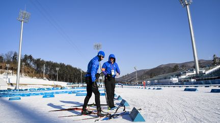 Martin Fourcade s'entraîne dans le stade de biathlon des JO de Pyeongchang (Corée du Sud), le 6 février 2018. (AFP)