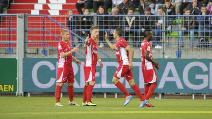 Le Nîmes olympique lors de son match à Caen, le 13 mai 2014. (MAXPPP)