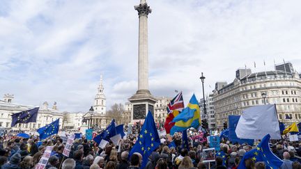 Des centaines de milliers de Britanniques pro-Européens ont défilé à Londres samedi 23 mars pour réclamer un nouveau référendum sur le Brexit. (NIKLAS HALLE'N / AFP)