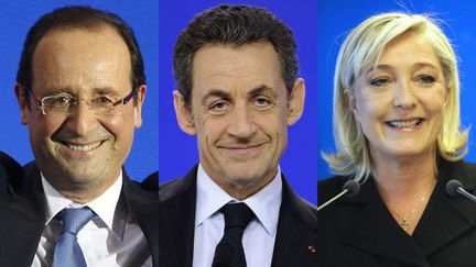 De gauche &agrave; droite : le candidat socialiste Fran&ccedil;ois Hollande, le pr&eacute;sident candidat Nicolas Sarkozy et la candidate du Front national Marine Le Pen. (AFP / SIPA)