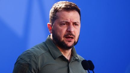 Le président ukrainien Volodymyr Zelensky, le 12 juillet 2023 au sommet de l'Otan à Vilnius (Lituanie). (BEATA ZAWRZEL / NURPHOTO / AFP)