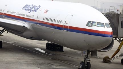 Un Boeing de la compagnie Malaysia Airlines sur le tarmac de l'a&eacute;roport de P&eacute;kin (Chine), le 10 mars 2014. (MAXPPP)