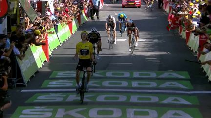 Geraint Thomas, le 19 juillet 2018, au sommet de l'Alpe d'Huez (Isère)&nbsp; (FRANCE 2)