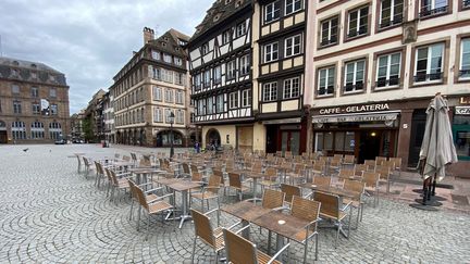 Une terrasse à Strasbourg, en mai 2021 (illustration). (ANTOINE BALANDRA / RADIO FRANCE)