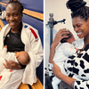 La judokate Clarisse Agbegnenou (à gauche) et la basketteuse Valériane Ayayi (à droite) ont été les premières athlètes à vouloir allaiter tout en reprenant leur carrière sportive. (Capture d'écran Instagram Clarisse Agbegnenou et Valériane Ayayi)