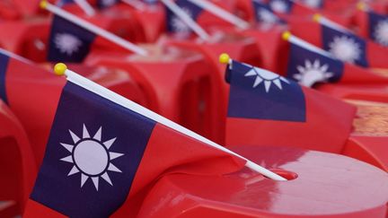 Taiwan flags during a meeting of the conservative Kuomintang party, in New Taipei City, January 12, 2024. (I-HWA CHENG / AFP)