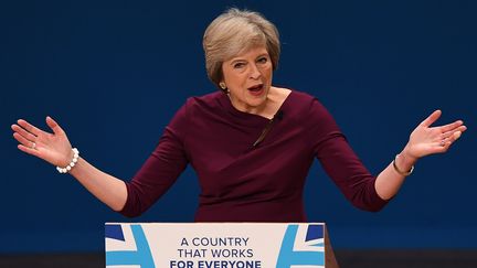 La Première ministre du Royaume-Uni, Theresa May, à Birmingham&nbsp;le 5 octobre 2016. (PAUL ELLIS / AFP)