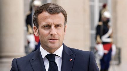 Le président de la République, Emmanuel Macron, à l'Elysée, à Paris, le 29 avril 2021. (LUDOVIC MARIN / AFP)