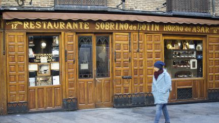 La façade du plus vieux restaurant du monde à Madrid, en Espagne, en janvier 2018. (MAXPPP)