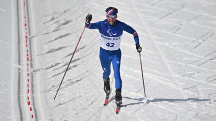 Benjamin Daviet, vice-champion paralympique de l'épreuve de ski de fond moyenne distance lors des Jeux de Pékin, le 12 mars 2022. (KOTARO NUMATA / YOMIURI)