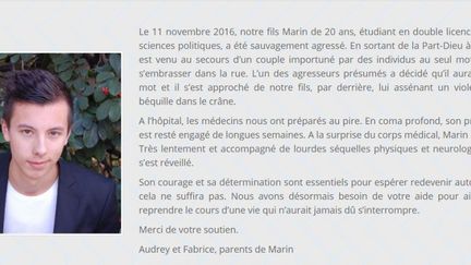 Marin, 21 ans, avait été violemment agressé à Lyon en novembre 2016. (LA TETE HAUTE)