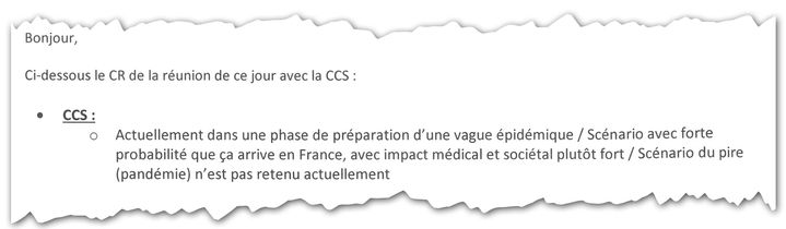 Extrait du compte-rendu de la réunion du 14 février 2020 du centre de crise sanitaire. (CELLULE INVESTIGATION DE RADIOFRANCE)