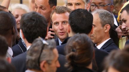 Emmanuel Macron, le 22 mai 2018, après la présentation d'une&nbsp;série de mesures pour les quartiers défavorisés s'inspirant, en partie seulement, du rapport remis par Jean-Louis Borloo. (LUDOVIC MARIN / POOL)