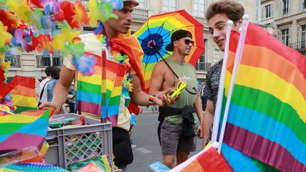 Des manifestants à la Marche des fiertés à Paris, samedi 24 juin 2017. (JACQUES DEMARTHON / AFP)