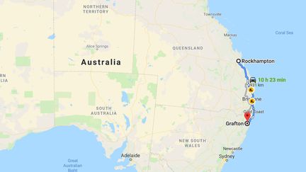 Des enfants ont volé un 4x4 en Australie et parcouru 1 000 km avant d'être arrêtés par la police, ont annoncé les autorités australiennes, le 15 juillet 2019.&nbsp; (GOOGLEMAPS)