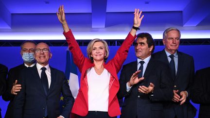 Valérie Pécresse fête sa victoire au congrès LR, le 4 décembre 2021, à Paris. (ANNE-CHRISTINE POUJOULAT / AFP)