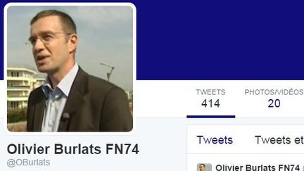 Capture d'&eacute;cran du compte Twitter d'Olivier Burlats, &eacute;lu FN en Haute-Savoie. (TWITTER)