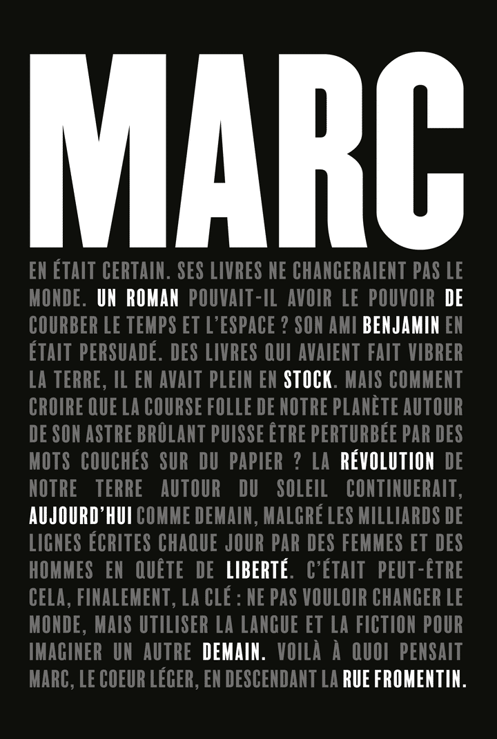 "Marc", le roman de Benjamin Stock, lauréat du prix de Flore. (EDITIONS RUE FROMENTIN)