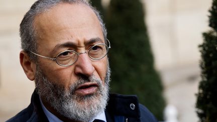 Tareq Oubrou, the grand imam of Bordeaux, at the Elysée in February 2023. (LUDOVIC MARIN / POOL)